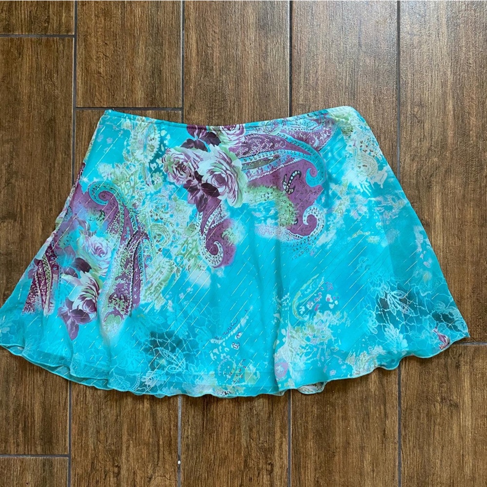 90s Y2K Blue Floral Mini Skirt